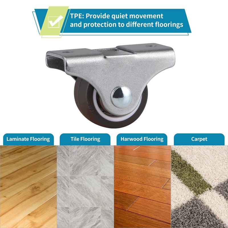 Skelang 4-Pack Rigid Caster 1", Low Profile Caster Wheel, Top