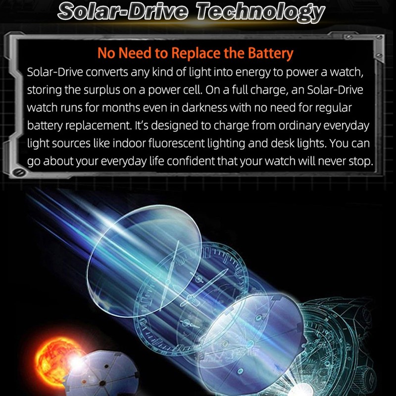 findtime Solar Powered Watches for Men 5ATM Waterproof Diving LED