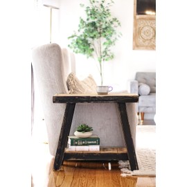 Aztec A-Frame Side Table; Reclaimed Wood End Table (Black Combo)