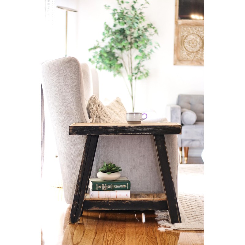Aztec A-Frame Side Table; Reclaimed Wood End Table (Black Combo)