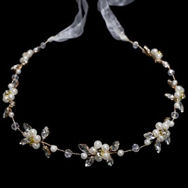 SAPOSTA Flower Girl Headpiece, Flower Girl Hair Accessory, Wedding Headband for Girls, Princess Crystal Pearl Hair Accessories for Birthday, Party, First Communion,Wedding (A#Gold, One Size)