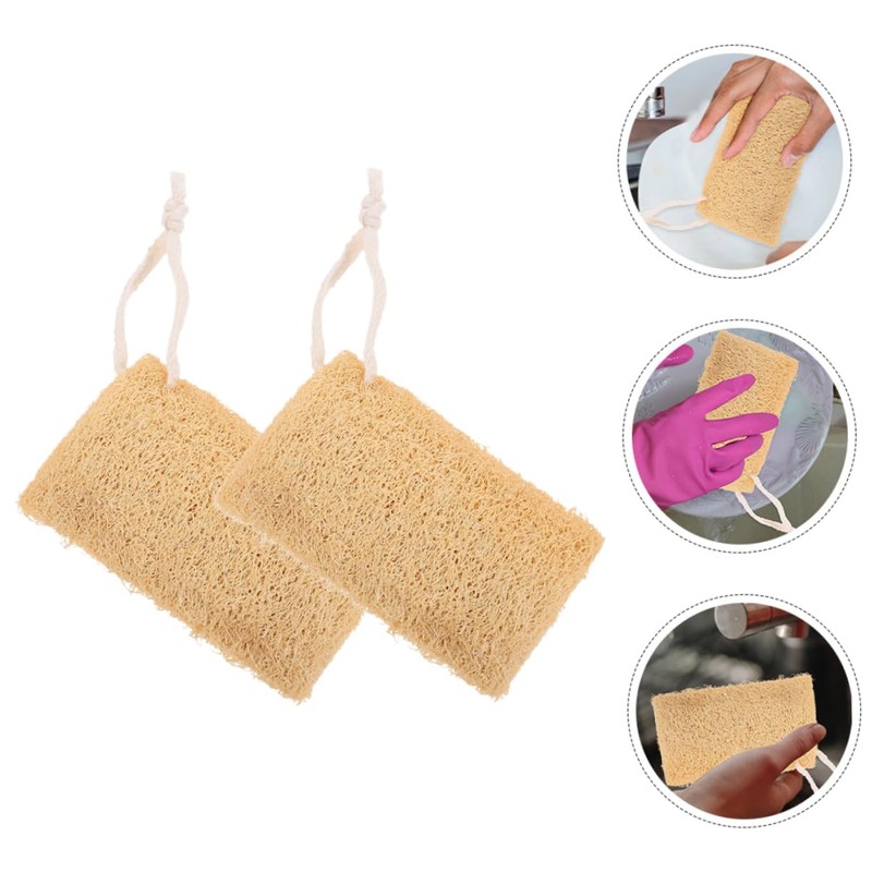 FRCOLOR 2pcs Natural Loofah Dishwashing Sponge Scrubber Multi Use Cleaning