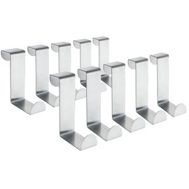 Tatkraft Seger 10 Over Door Hooks, No Drill Stainless Steel Hanger Door, Reversible and Compatible for Cabinet Door Cupboard Drawer Closet, Rustproof and Ready to Use Overdoor Hook, 5 kg 11lbs