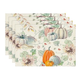 Artoid Mode Watercolor Pumpkins Leaves Sunflowers Autumn Placemats Set of 4, 30 x 45cm Fall Table Mats for Party Kitchen Dining Decoration