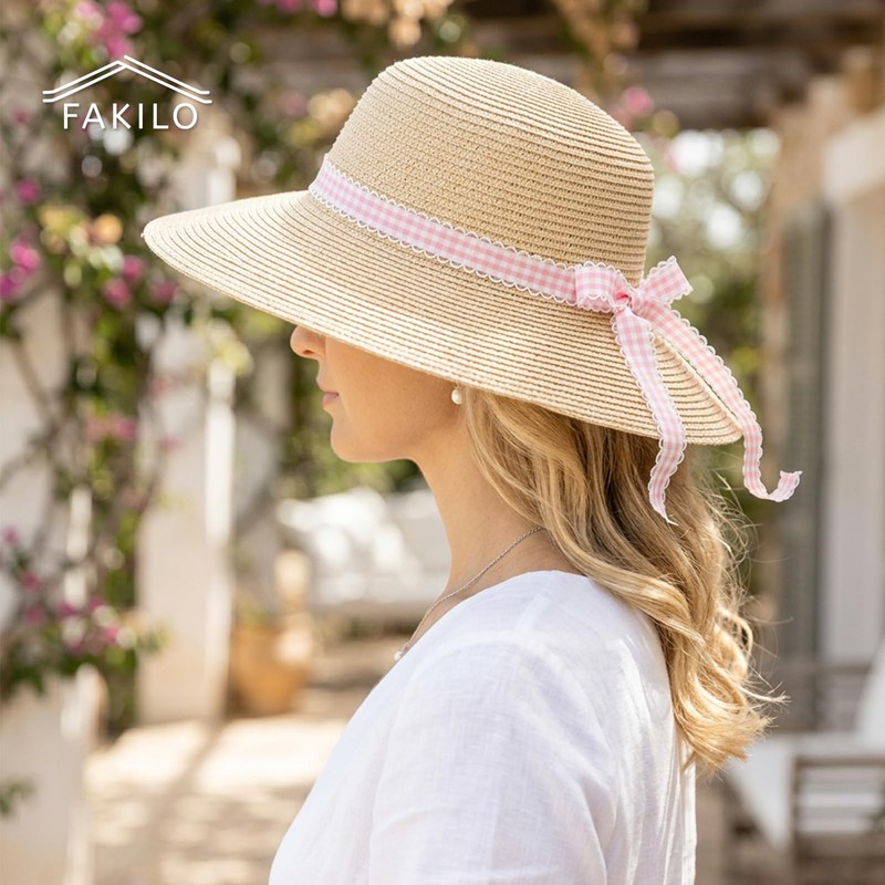 FAKILO Pink Gingham Ribbon 3/8", 25 Yards Pink and White
