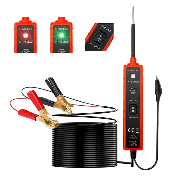 6-24V Power Short Circuit Probe Tester with LED Test Light Short-Circuit Tracking Location and Buzzer Alarm, Automative Circuit Tester Polarity Test and Continuity Test Function
