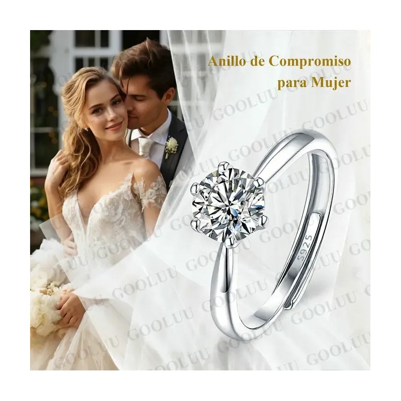 Anillo De Compromiso Plata 925 Para Mujer Ajustables Promesa GOOLUU