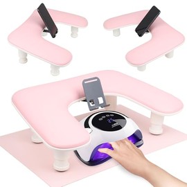 Reposabrazos para manicura con alfombrilla para mesa de manicura, base ajustable en forma de U, soporte para reposamanos para manicura, cojín para manicura acrílica (rosa)