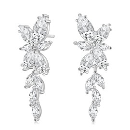 EAMTI Silver Dangle Earrings for Women Cubic Zirconia Marquise Bridal Wedding Earrings 925 Sterling Silver Post Engagement Earring