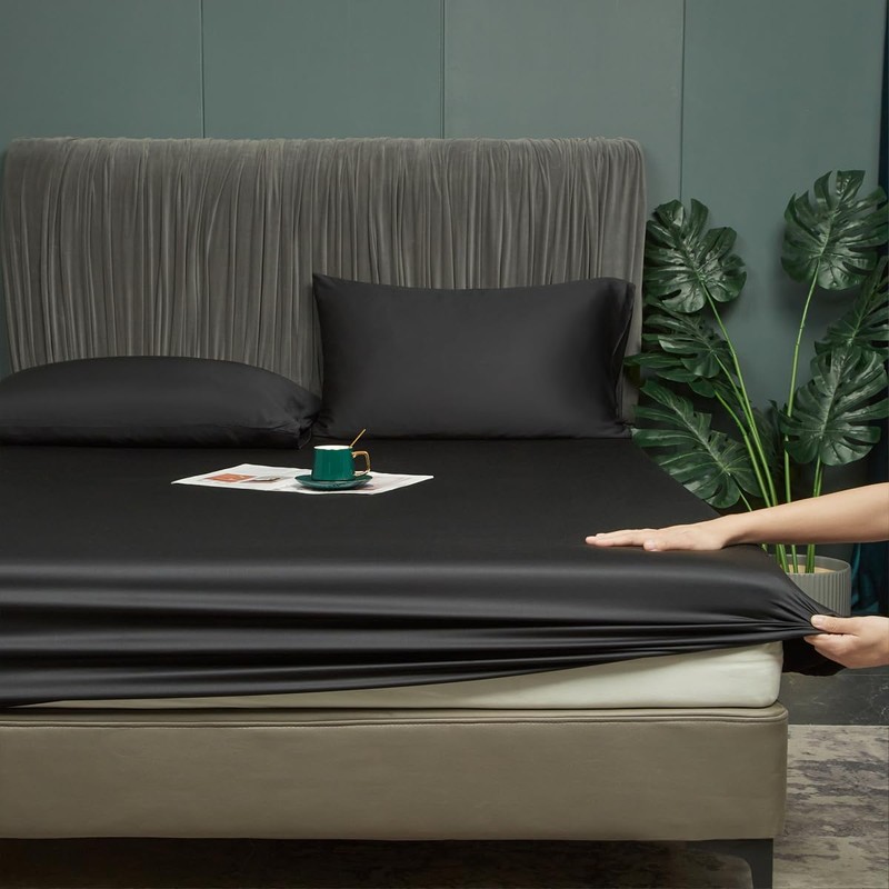 Luofanfei Fitted Sheet 160 x 200 cm, Black, Box Spring