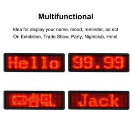 LED Name Tag, Rechargeable Wireless Bluetooth LED Name Badge Reuseable Price Tag 44x11 Pixels Digital Sign Temperature Display for Restaurant Shop Exhibition Nightclub Hotel