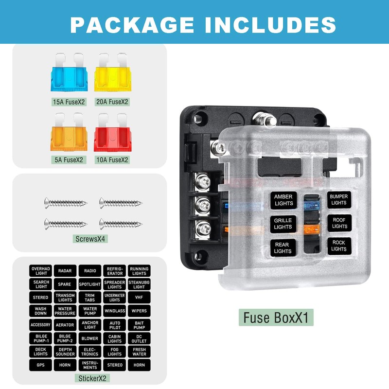 MAEZOE 6 Way 12V Fuse Box with LED Indicator, Heavy