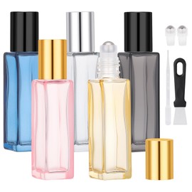 Segbeauty 0.34oz 5pcs Thick Glass Roll on Bottle for Eye Essence, 10ml Empty Refillable Essential Oil Roller Bottles for Travel with Dropper, Roller Ball Applicator for Perfume Travel Containers