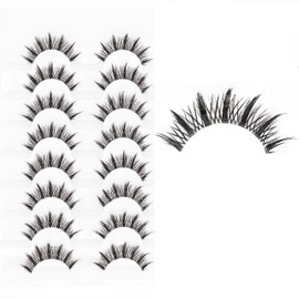 False Lashes Manga Clear Band Eyelahses Wispy Fake Lashe Look Natural Soft strip lashes 10Pairs (wispy manga nm02)