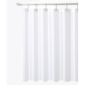 Biscaynebay Fabric Wide Shower Curtain Liners, White 84" Width by 72" Length, Water Resistant Bathroom Curtains, Rust Resistant Grommets Top Weighted Bottom Machine Washable
