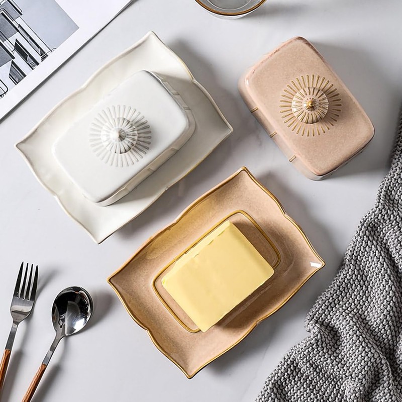 WAIT FLY Vintage Ceramic Butter Dish with Lid for Kitchen