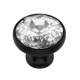 Alzassbg 10 Pack Clear Crystal with Matt Black Base Cabinet Knobs, 1-3/8 Inch (35mm) Diameter Cabinet Hardware Round Crystal Knobs for Drawers AL1011