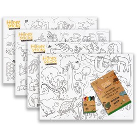 Honeysticks Kids Activity Set - 4 Giant Colouring Posters for Kids and 8 Jumbo Beeswax Crayons - Fun and Educational Posters for Toddler, Preschool Colouring. Perfect Gifts for Toddlers, Kids Aged 3-5