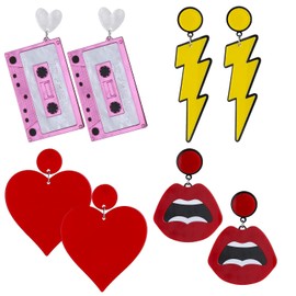 80s Neon Earrings for women Retro Earrings Acrylic Drop 80s Earrings Costume Earrings Exaggerated Earrings for Women Girls 4 Pairs, 80s, Acrylic, Created Alexandrite