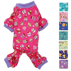 Dog Pajamas Soft Cotton Blend Jumpsuit Cute Pet Clothes for Small Medium Pet (Hot Pink Cupcakes, S: Length 12", Chest 14" - 17")