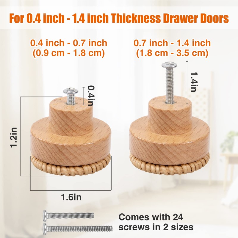 ANPHSIN 12 Pack Boho Rattan Dresser Knobs- Durable Beech Wood