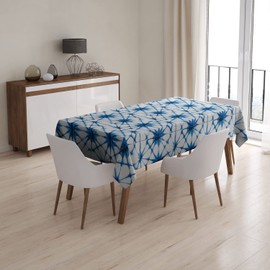 Xtremepads Watercolor Shibori Indigo Pattern Pattern - Rectangle Oblong Linen Tablecloth, 60” x 90” inches Washable Decorative Table Cloth
