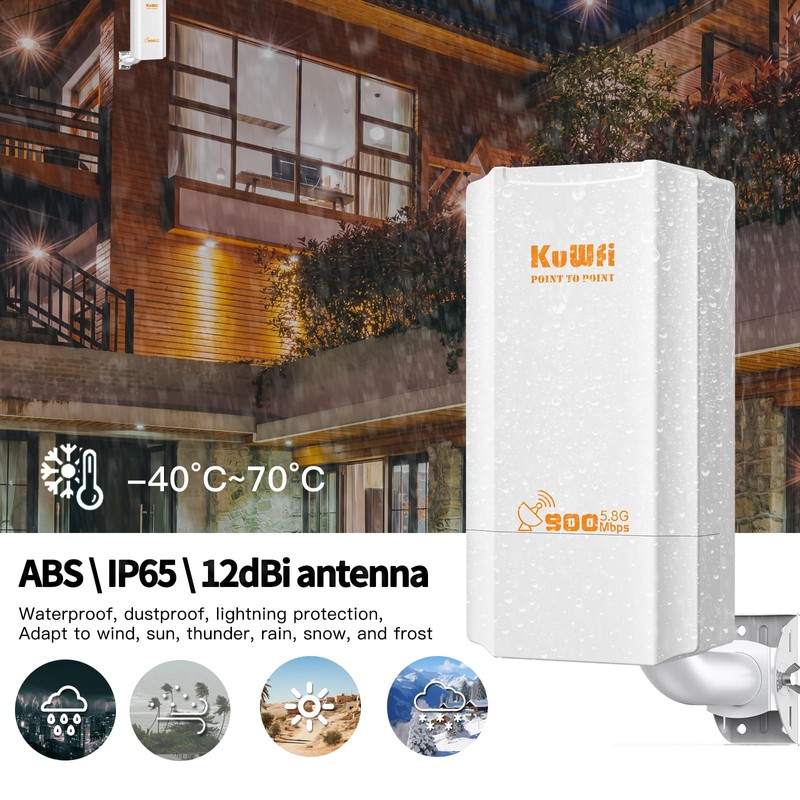 KuWFi Point to Point Wireless Bridge, 5.8G 900Mbps 2KM WiFi