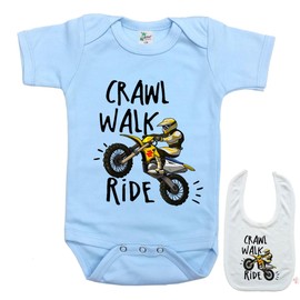 Crawl Walk Ride -Cute Motorcycle Shirt Newborn Baby Bodysuit Outfit Onesie & Bib