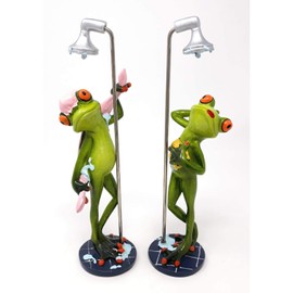Cute Frog in the Shower with Shower Cap Decorative Figure Decorative Figure Bathroom
