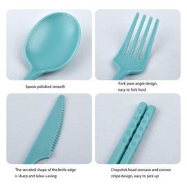 Camping Utensil Set, 1Set Reusable Utensils Set with Case, Portable Travel Utensils with Case, Eco Friendly Plastic Utensils Set for Travel Picnic Camping or Daily Use (Green)