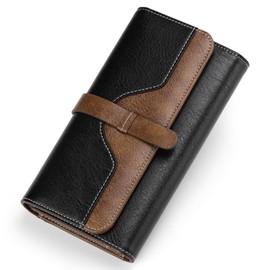 SENDEFN Women's Large Purse RFID Blockade Women's Purse Large Leather Purse for Women with Many Card Slots and Zip Compartments, black / brown, Contemporary