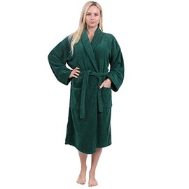 Women's, Men's Bathrobe Plus Free Slippers, Terry Towelling Gown Stars & Stripes (L/XL, Bottle Green)