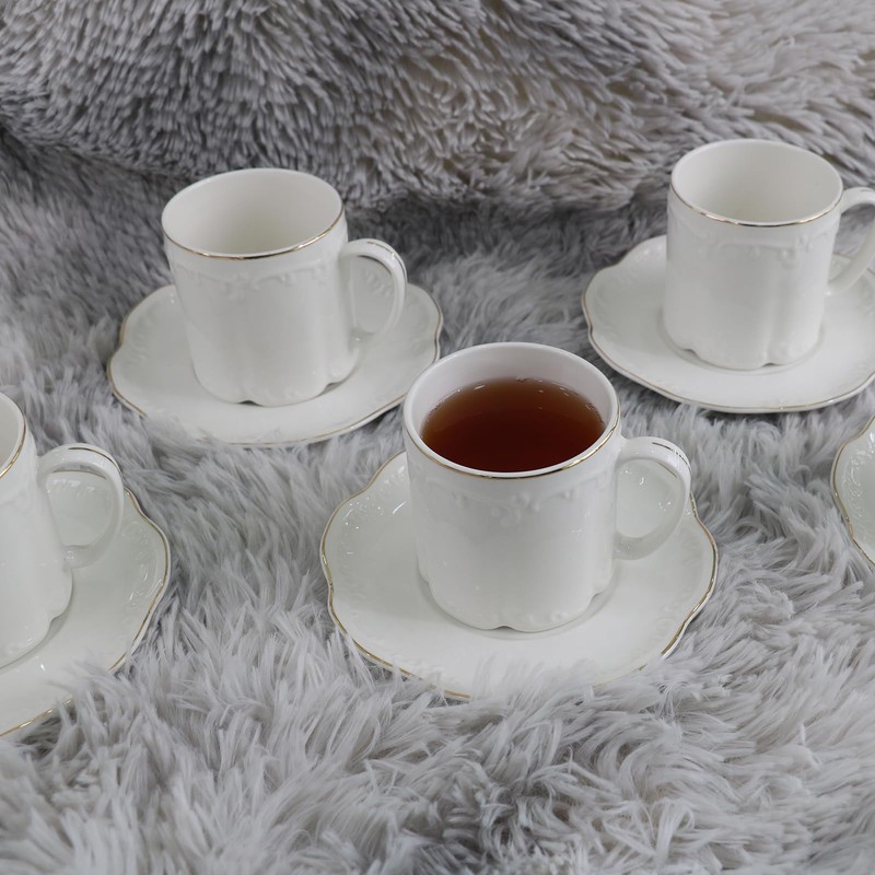 GuangYang 7oz Fine Porcelain Tea Cups and Saucers Set with