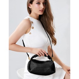 Woven Crossbody Bags for Women,Woven Leather Crossbody Handbags, Designer Woven Hobo Bag Ladies Bucket Purse -Black