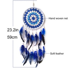 SOYUZU Blue Dream Catcher Feather Dream Catchers Wall Decor Handmade Dreamcatcher Wall Hanging Ornament for Bedroom Living Room Home Decor
