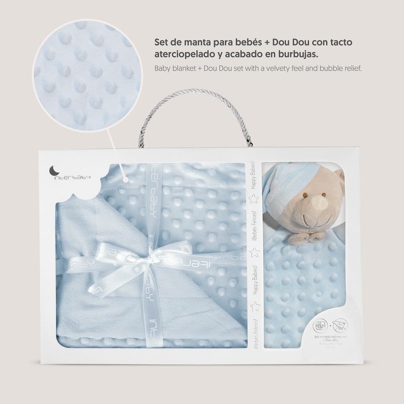 Interbaby PD001-01 Baby Blanket with Blue Doudou Bear, Blue, 0.72