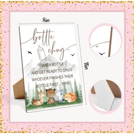 Baby Shower Games Bottle Chug Sign-8x11 Inches Woodland Forest Wooden Sign Baby Gift for Baby Shower Gender Reveal Party, Gender Neutral Baby Bottle Shower Party Games Favors Supplies-19