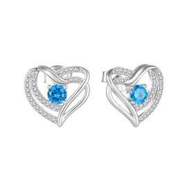 Starchenie Heart Stud Earrings 925 Sterling Silver Birthstone Earrings Jewelry for Women, gemstone, cubic-zirconia