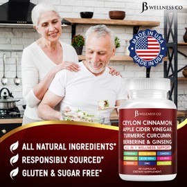 Ceylon Cinnamon, Turmeric, ACV, Ginseng, Aloe Vera, Berberine Plus Banaba, Ginger Root - 60 Capsules