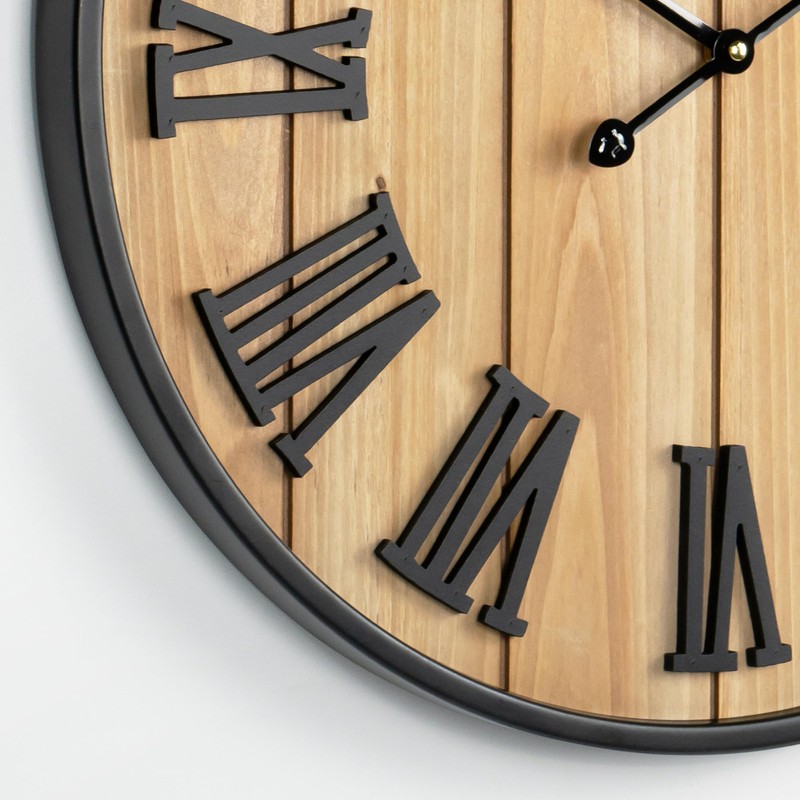 Large Wall Clock 30IN, Silent Metal Wood Style Wall Clocks