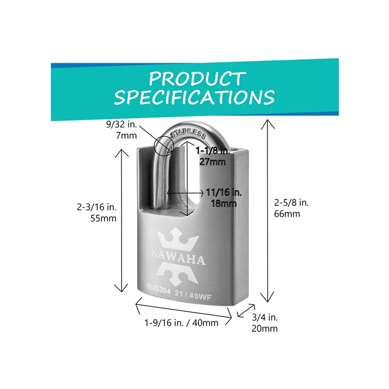 KAWAHA 21/40KD-3SK High Security Stainless Steel Shrouded Padlock with Key