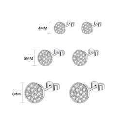 Hinvan 3 Pairs 925 Sterling Silver Earrings Women's Stud Earrings Silver Round Earrings Set Small Disc Flat Earrings Silver Stud Earrings Small Cartilage Tragus Earrings for Women Men Girls, Silver,