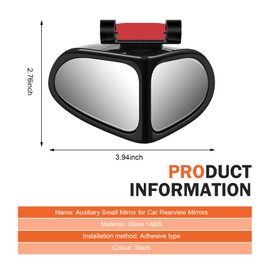 Diamall 2 PCS Car Blind Spot Mirror, Double-Sided Wide Angle 360 Degree Adjustable Rearview Mirror, HD Glass Auxiliary Automotive Rear View Specular Accessories, Universal for Most Cars (Black)