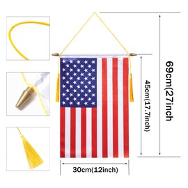 TMHTMH 18x12 Inch USA Wall Banner Flag,Wooden Hanging Pole and Double Satin Finish,American Hanging Flag,for House Room,School Classroom, Club and Door