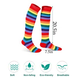 4 Pairs Rainbow knee socks Women Colorful Striped High Socks Girls Thigh High Stockings
