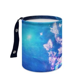Darisoco Blue Glowing Butterfly Car Trash Can, Cute Car Trash Bag, Vehicle Trash Can, Multipurpose Trash Bag Hanging, Portable, Collapsible, Waterproof Storage Bag for Cars