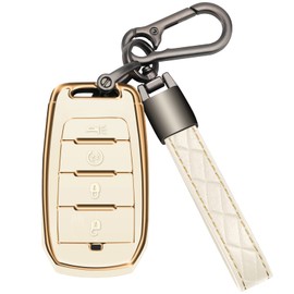 COZLA for Dodge Key Fob Cover with Keychain TPU Car Key Case Holder 360 Degree Protection Compatible with 2019-2023 Dodge RAM 1500 2500 4 Buttons Smart Key (White)