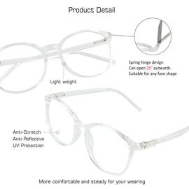 VisionGlobal Blue Light Blocking Glasses for Women/Men, Anti Eyestrain, Stylish Oval Frame, Anti Glare (Clear, 0.75 Magnification)