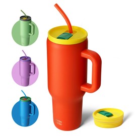 bottlebottle Bottle Bottle Coffee Tumbler, Stainless Steel with Handle and Straw for Travel Gifts, Party, Office, University, Sports, Thermos Flask, BPA Free, Leak-Proof, 40 oz (1.1 L) (Orange)