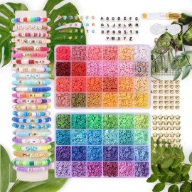 Zeltrix 48 Color Clay Beads Kit - Create Beautiful Bracelets with 200pcs Letter Beads, 6